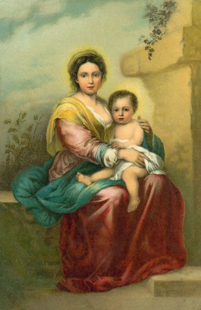 Panna s dítětem (chromolit) od Bartolome Esteban (after) Murillo