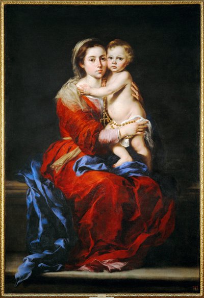 Panna Maria s růžencem (malba na plátně) od Bartolome Esteban Murillo