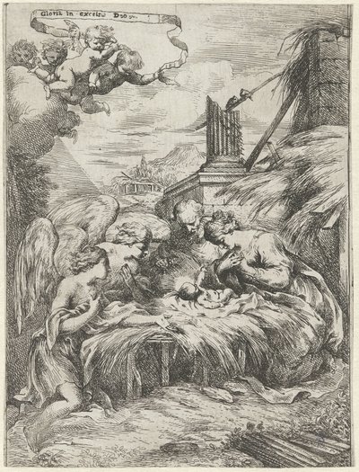 Klanění Marie, Josefa a andělů od Bartolomeo Biscaino
