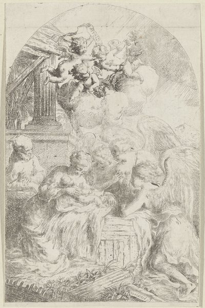 Kristus Dítě zbožňované třemi anděly od Bartolomeo Biscaino