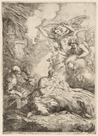 Svatá rodina zbožňovaná anděly Velký Narození Páně, c. 1655. od Bartolomeo Biscaino