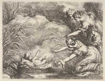 Nález Mojžíše, kterého z Nilu zachránily služebné faraonů daug..., 1650-57. od Bartolomeo Biscaino