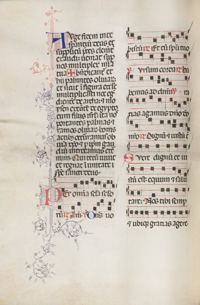 Missale: Fol. 111v, obsahuje nějakou hudbu jako součást liturgie Květné neděle, 1469. od Bartolomeo Caporali