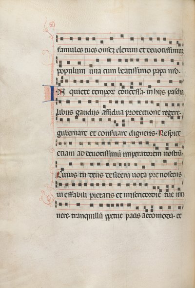 Missale: Fol. 157v: Hudba pro Exultet, 1469 od Bartolomeo Caporali