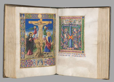 Missale: Fol. 185v: Ukřižování s okraji celá strana, 1469. od Bartolomeo Caporali