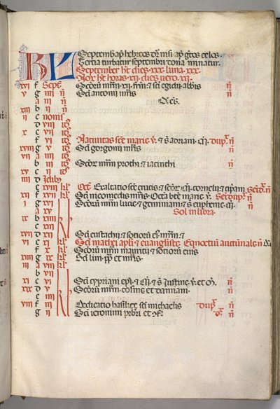 Missale: Fol. 7r: Stránka kalendáře září, 1469. od Bartolomeo Caporali