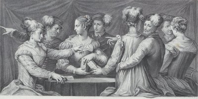 Skupina elegantně oblečených lidí hrajících karty, 1740-68 od Bartolomeo Crivellari
