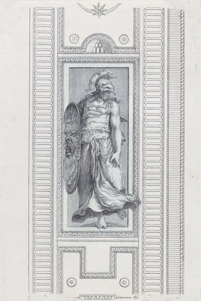 Deska 15: mytologická postava s přilbou a štítem, 1756 od Bartolomeo Crivellari