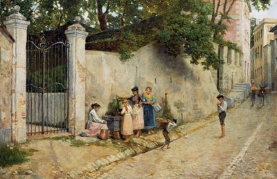 U fontány, Bartolomeo Giuliano (1825-1909), olej na plátně, 64,5x100 cm od Bartolomeo Giuliano