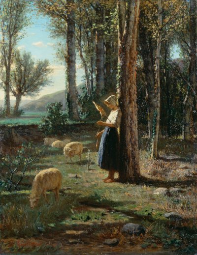 Pastýřka se stádem ovcí, Bartolomeo Giuliano (1825-1909), olej na plátně, 35x27 cm od Bartolomeo Giuliano