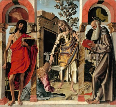 Vzkříšený Kristus s Marií Magdalenou a svatými Janem Křtitelem a Jeronýmem, c. 1492 od Bartolomeo Montagna