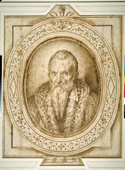Autoportrét ve stáří, se simulovaným Enframementem (inkoust pera a hnědého na papíře) od Bartolomeo Passarotti