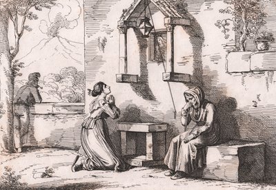 Dcera, která se modlí k Madoně za svou nemocnou matku, lept Bartolomeo Pinelli (Řím od Bartolomeo Pinelli