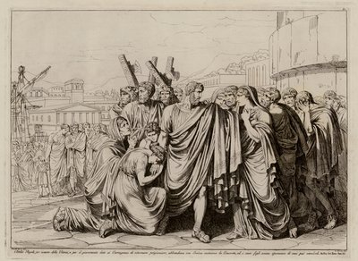 Atilius Regulus se chystá opustit Řím a vrátit se do zajetí v Kartágu (lept) od Bartolomeo Pinelli