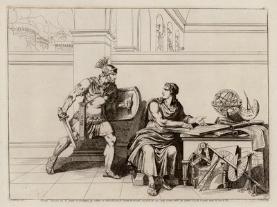 Archimédova smrt při obléhání Syrakus, 212 př. n. l. (lept) od Bartolomeo Pinelli
