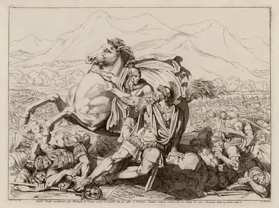 Smrt Lucia Aemilia Paulla v bitvě u Cannae, 216 př. n. l. (lept) od Bartolomeo Pinelli