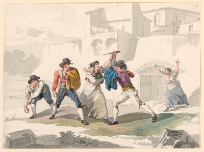 Kresba, Domácí spor v Tivoli, 1807-08 od Bartolomeo Pinelli