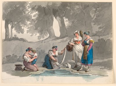 Kresba, U potoka v horách poblíž Říma, 1807-08 od Bartolomeo Pinelli