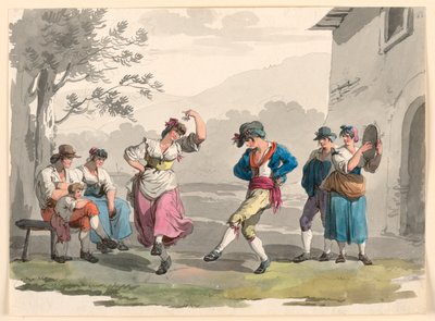 Kresba "Saltarello Romano", Tančící rolníci v okolí Říma, 1807-08 od Bartolomeo Pinelli