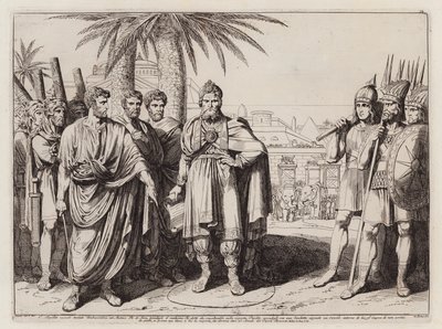 Gaius Popillius Laenas kreslí v písku kruh kolem Antiocha IV Epifana (lept) od Bartolomeo Pinelli