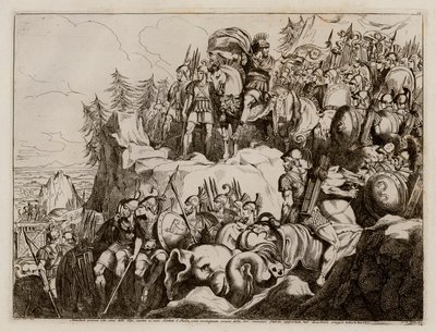 Hannibal při přechodu Alp do Itálie, 218 př. n. l. (lept) od Bartolomeo Pinelli
