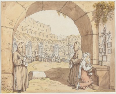 La Compagnia dei sacconi al Colosseo (Pokání modlící se u oltářů v Koloseu) od Bartolomeo Pinelli
