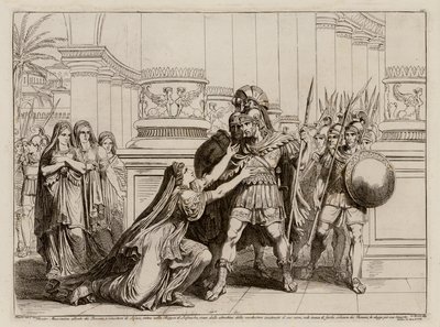 Massinissa se rozhoduje, že Sofonisbu učiní svou ženou, a ne rukou Římanů (lept) od Bartolomeo Pinelli