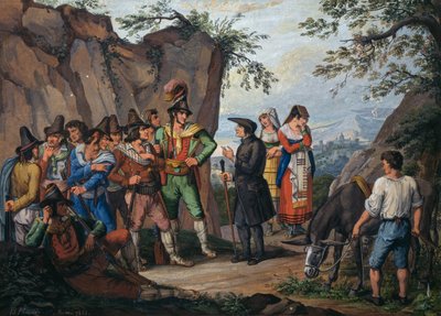 Jednání o kapitulaci mezi banditou Gasparone a arciknězem Pellegrinim od Bartolomeo Pinelli