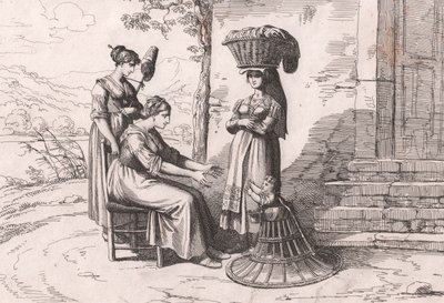 Římské ženy v tradičních krojích, lept Bartolomeo Pinelli (Řím od Bartolomeo Pinelli