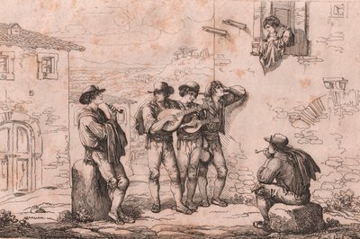 Serenáda v Římě, lept Bartolomeo Pinelli (Řím od Bartolomeo Pinelli