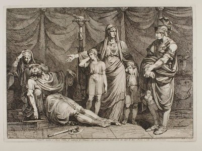 Tanaquilla ukazuje Serviu Tulliovi Tarquiniovo mrtvé tělo od Bartolomeo Pinelli