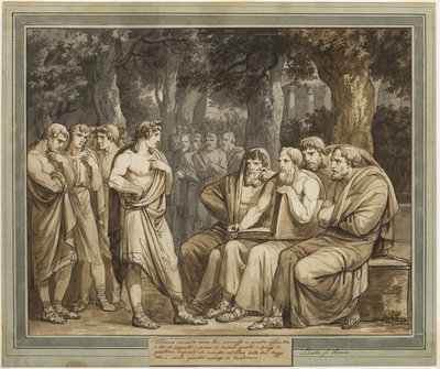 Telemachus popisuje, jak byl přijat do shromáždění na Krétě, z The Adventures of Telemachus, kniha 5 od Bartolomeo Pinelli