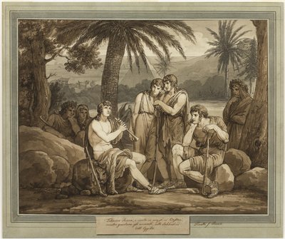 Telemachus hraje a zpívá pastýřům v Egyptě, z Telemachova dobrodružství, kniha 2 od Bartolomeo Pinelli