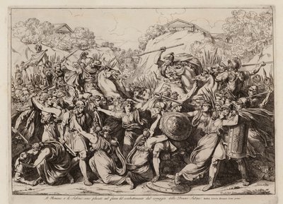 Sabinské ženy uzavírají mír mezi svým vojskem a vojskem Říma (lept) od Bartolomeo Pinelli