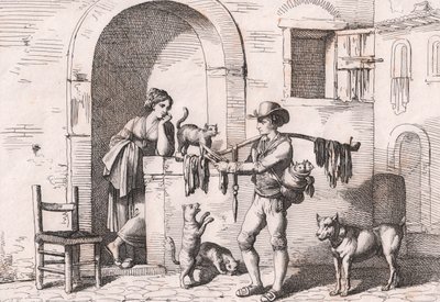 Carnacciaro, pouliční prodejce kočičího masa, lept Bartolomeo Pinelli (Řím od Bartolomeo Pinelli