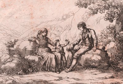 Dva prostí s dítětem, Schiavi, Abruzzo, lept Bartolomeo Pinelli (Řím od Bartolomeo Pinelli