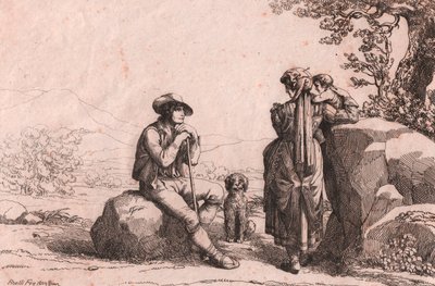 Dva prostí s dítětem a psem ve Fraine, Abruzzo, lept Bartolomeo Pinelli (Řím od Bartolomeo Pinelli