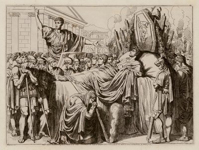 Valerius pronáší smuteční řeč na Brutově pohřbu, 509 př. n. l. (lept) od Bartolomeo Pinelli