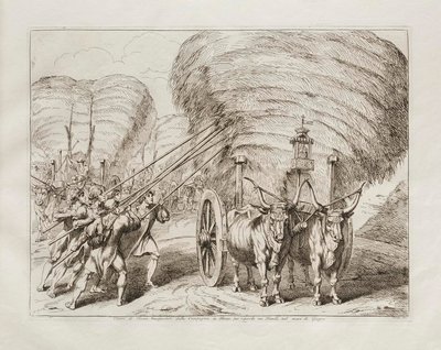 Vozové soupravy se senem, které byly v červnu přepraveny z venkova do Říma, aby byly dopraveny do stodol od Bartolomeo Pinelli