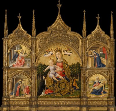 Madona pokory, Zvěstování, Narození Páně a Pieta, kolem roku 1465 (tempera a zlato na dřevě) od Bartolomeo Vivarini