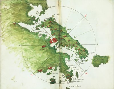 Mapa Negroponte, asi 1485 (Vellum) od Bartolomeo da li Sonetti