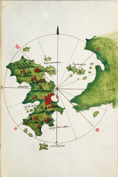 Khios a přilehlá pevnina, asi 1485 (pergamen) od Bartolomeo da li Sonetti
