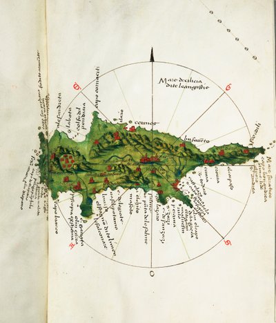 Mapa Kypru, asi 1485 (pergamen) od Bartolomeo da li Sonetti