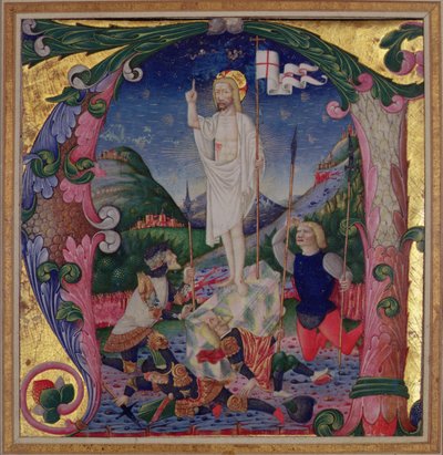 Historická iniciála A zobrazující Vzkříšení Krista, lombardská škola od Bartolomeo de Rigossi da Gallarate attr. to Bartolomeo de Rigossi da Gallarate attr. to