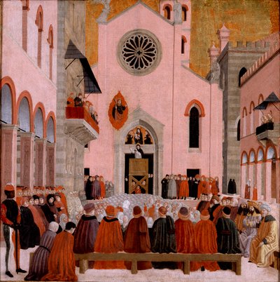 Svatý Vincent Ferrer káže před papežem, c1460-1476 od Bartolomeo degli Erri