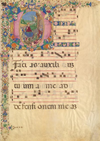 Rukopisný list se vstupem do Jeruzaléma na Květnou neděli v iniciále D..., 15.-16. století. od Bartolomeo di Domenico di Guido