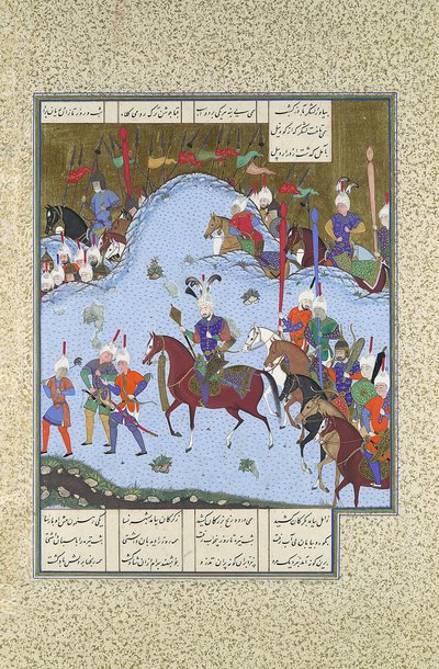 Bahram Gur Advances by Stealth proti Khaqan, Folio 577v z..., ca. 1530-35. od Bashdan Qara