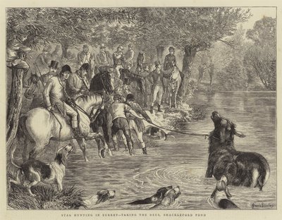 Lov jelenů v Surrey, chytání jelenů, Shackleford Pond od Basil Bradley