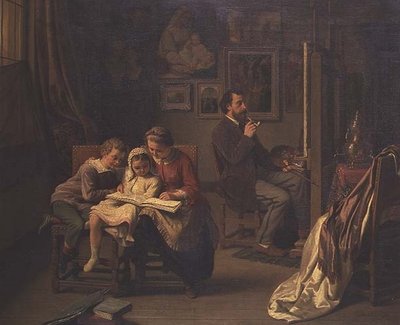 Umělec se svými dětmi ve svém ateliéru od Basile de Loose