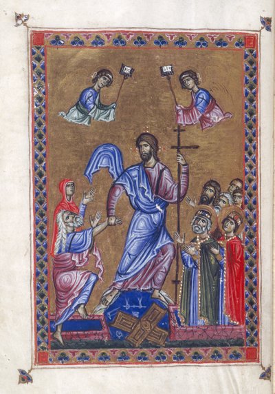 Egerton 1139, f.9v Harrowing of Hell, ilustrace z 